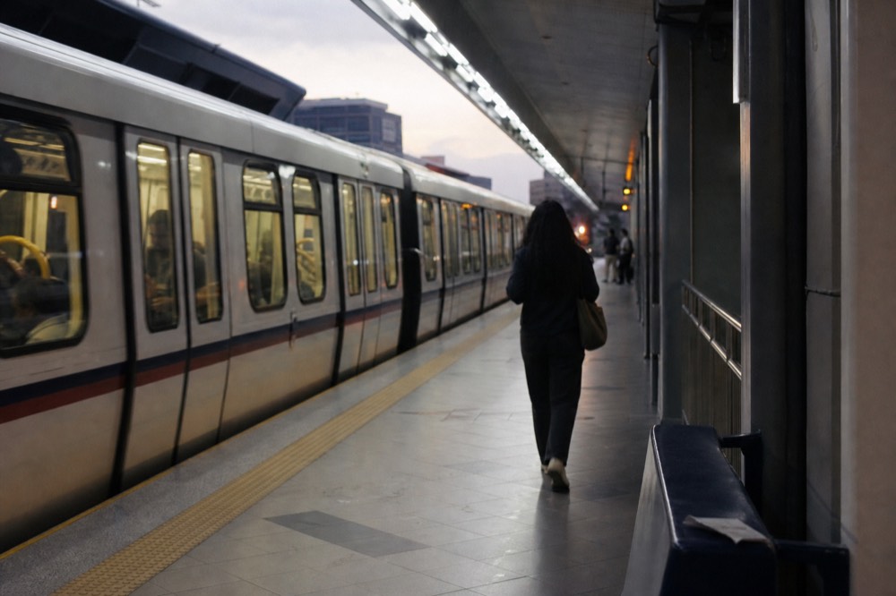 Kelana Jaya LRT platform at KLCC station, no text, no logos, no people