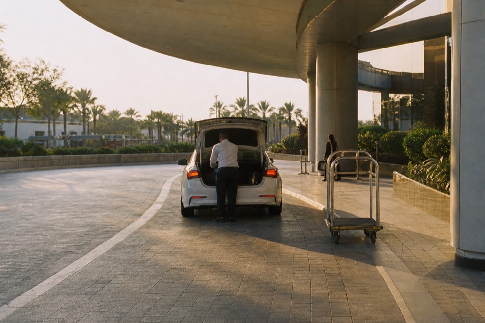 Hotel car waiting at a Kuala Lumpur entrance kerb, no text, no logos, no people